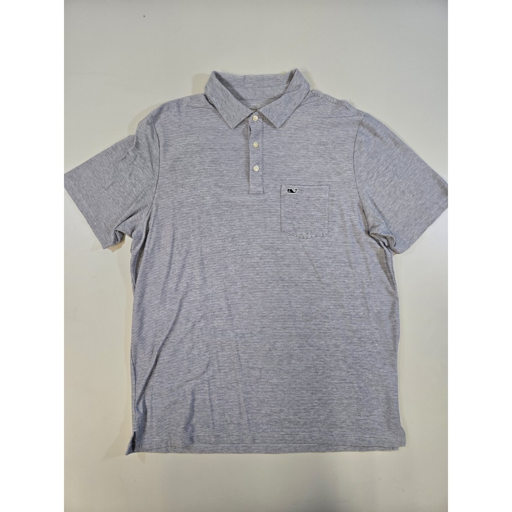 Vineyard Vines Edgartown Men's Short Sleeve Polo Shirt, Gray Striped Size L